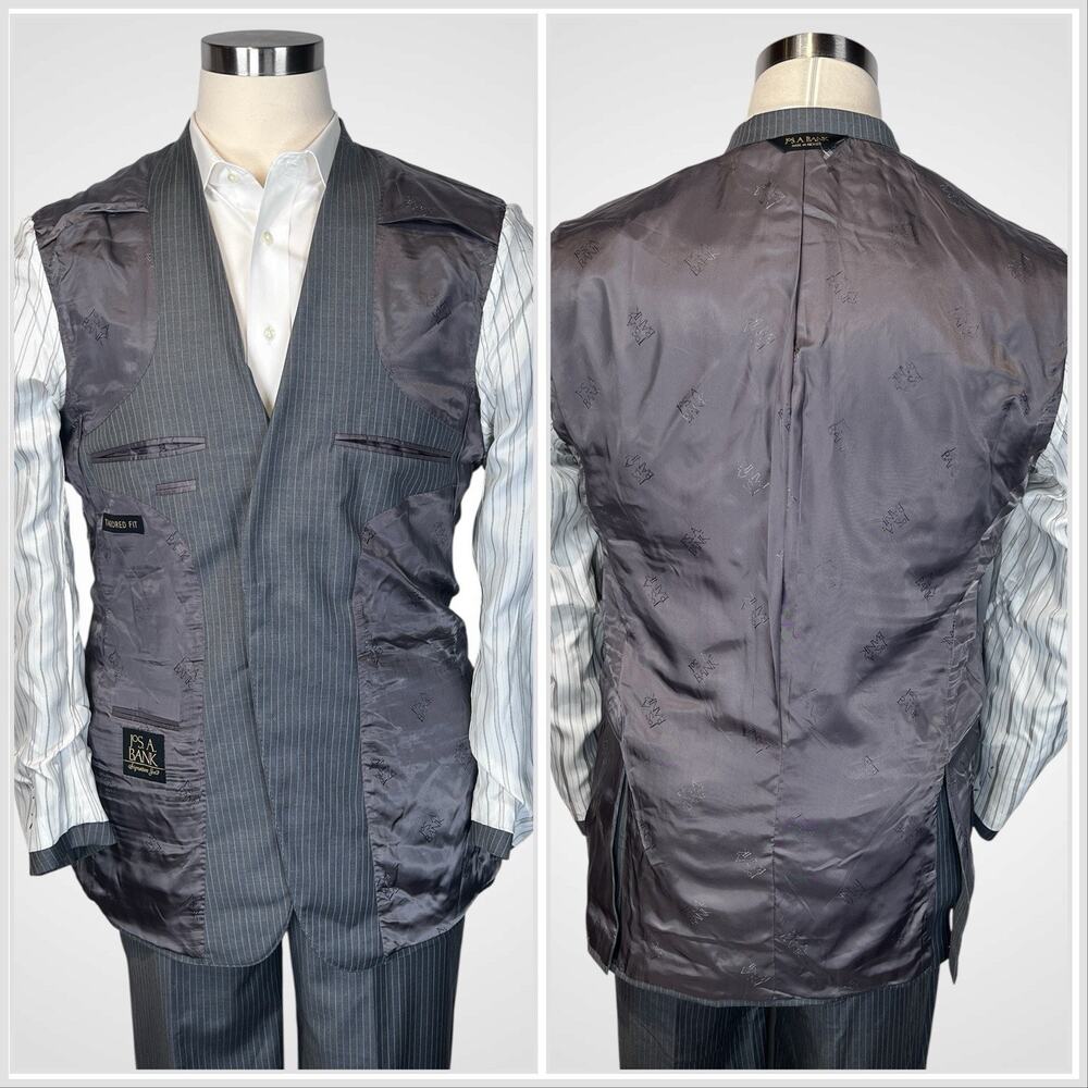 New Jos A Bank Signature Gold 40-42L 33x30 Tailored Fit Gray Pinstripe Note - Picture 12 of 16
